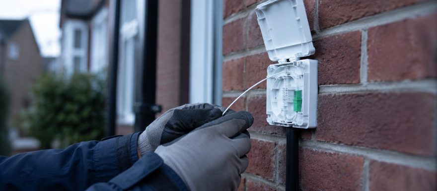 Fiber optic termination box installed on a wall